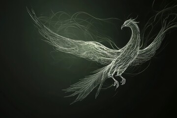 Majestic Phoenix in Flight , A Stunning Line Art Design