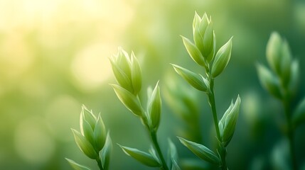 Fototapeta premium Close up of Lush Green Bamboo Shoots Against Soft Nature Background