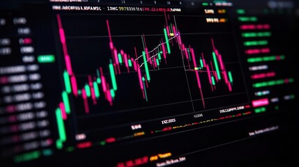 Obraz premium Forecast screen for growth stocks, indicating high and low volatility areas, bright visuals