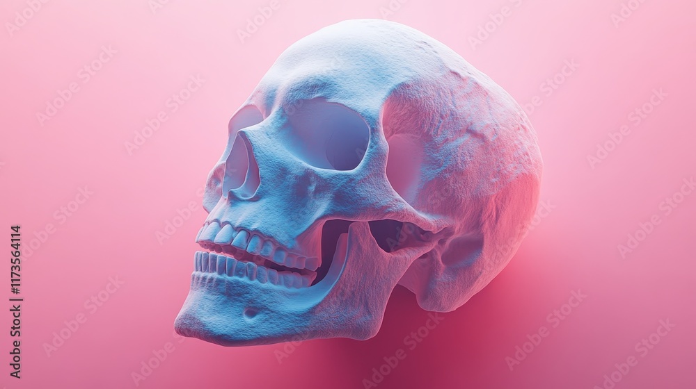 Wall mural A white skull with pink background