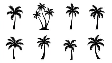 Versatile Black Palm Tree Vectors on Clean White Background