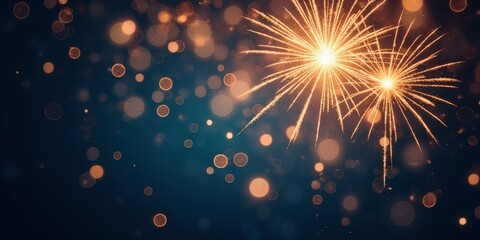 Obraz premium Sparkling Celebration: A mesmerizing fireworks display against a deep blue sky with twinkling bokeh lights, evoking a sense of celebration, excitement, and hope.Christmas, new year, Diwal festival
