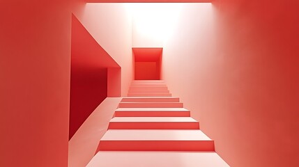 Coral Staircase Ascending Towards Light Filled Room