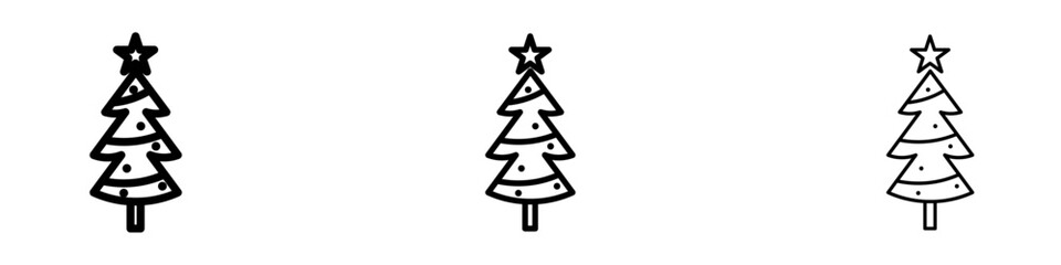 Christmas tree icon in tree different line stroke sizes.