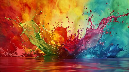 A dynamic abstract splash of colors, with a mockup at the center of the wall. full ultra hd, high resolution