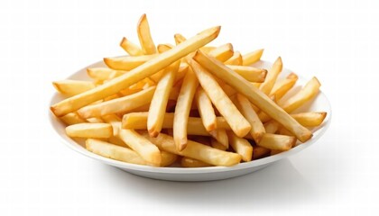 Crispy French Fries in a White Dish Against a White Background