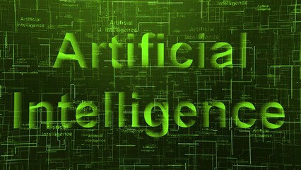 Artificial intelligence text technology background green color