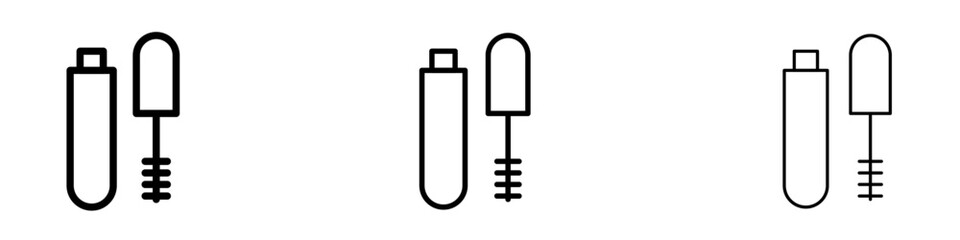 Mascara brush icon in tree different line stroke sizes.