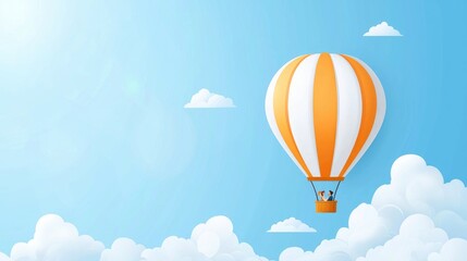 Colorful Hot Air Balloon Floating in a Bright Blue Sky