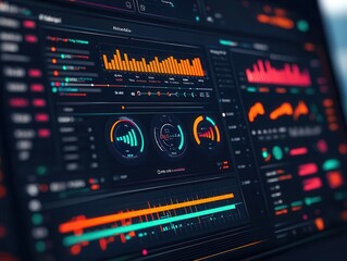 Obraz premium Futuristic ERP dashboard powered by AI, managing enterprise resources in realtime, smart technology optimizing business operations