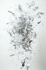 Obraz premium Dynamic abstract image of white and silver particles exploding against a clean background, showcasing motion and energy.