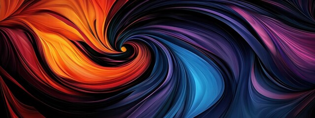 Obraz premium Abstract waves, vibrant colors, fluid motion, dynamic curves, blue orange purple gradients, flowing energy, organic shapes, smooth blending, digital art, colorful swirls, glossy texture, futuristic de