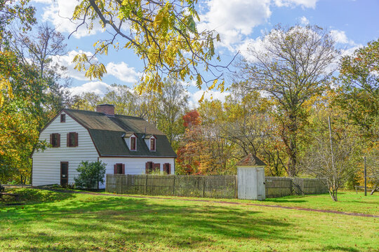 Washington Crossing, Titusville, NJ: Johnson Ferry House (c. 1740), at the site of George Washington's crossing of the Delaware River, December 1776.