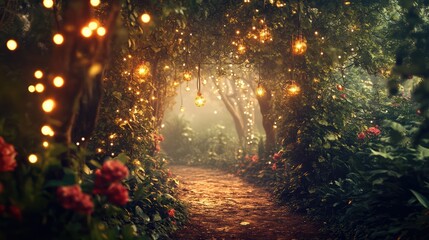 Naklejka premium there is a pathway with stairs and flowers in the middle, beautiful render of a fairytale, enchanted magical fantasy