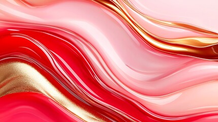 Abstract red, pink, and gold liquid swirls.