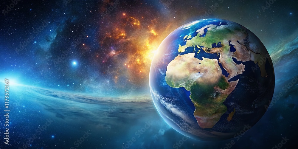 Wall mural stunning globe in space: cosmic view with copy space for text