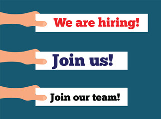 Hand Holding Hiring Advertisement Banner Join the Team. Business and work employment concept vector art