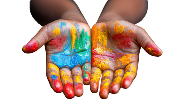 Painted hands isolated on white background 