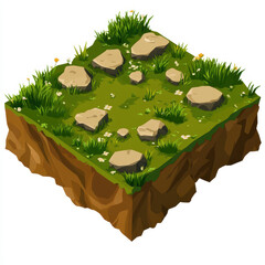 Isometric Map Element with Grass and Rocks