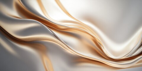 Obraz premium Silky fabric texture, smooth folds, white and gold shimmering cloth, elegant drapery, soft lighting, gentle curves, luxurious material, close-up detail, abstract composition, satin sheen, flowing line