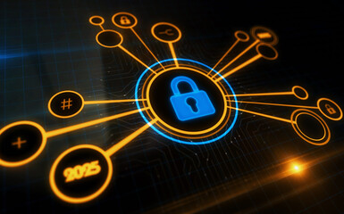 Fototapeta premium Cyber security with padlock symbol digital concept 3d illustration
