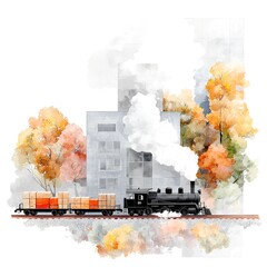 “Autumn Train Journey Through Scenic Landscape with Cargo Transport”