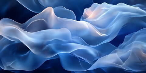 Fototapeta premium Blue fabric waves, abstract background, flowing design, digital art, website banner.