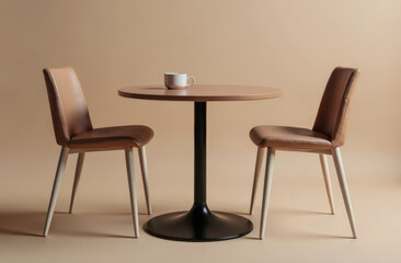 cozy minimalistic interior in warm mocha mousse colors in the cafe