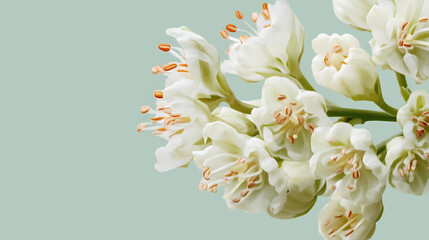 The white color of a horse chestnut flower contrasting with its green stem, tree blooms, lone blossom. Blossom. Illustration