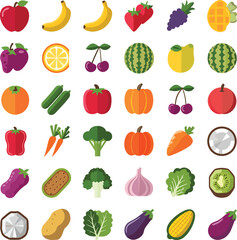 Set of fruits and vegetables. Different colorful vegetables and fruits