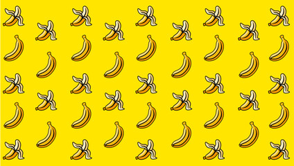 A lively yellow pattern featuring whole and peeled bananas in a playful design.