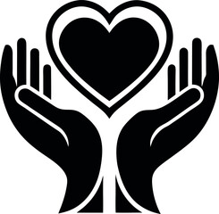 Two hands forming a heart shape silhouette in a vector illustration