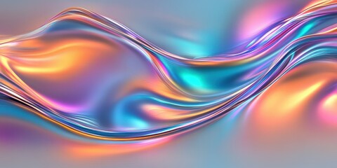 Naklejka premium Abstract fluid art, vibrant swirling colors, iridescent waves, holographic texture, liquid rainbow, dynamic flow, psychedelic patterns, smooth gradients, ethereal motion, colorful energy, surreal back