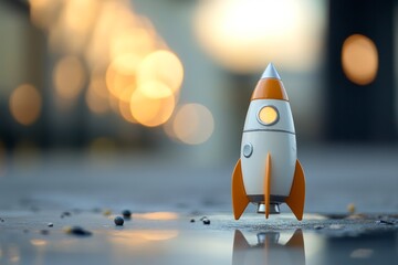 Miniature Rocket Ship Symbolizing Business Goals and Aspirations