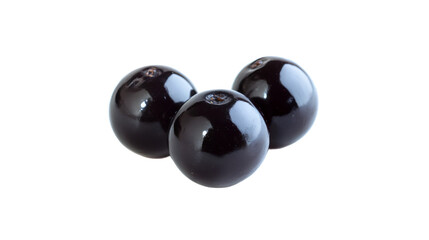 Three jabuticaba berries showing glossy skin on transparent background