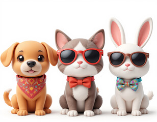Fototapeta premium Cute 3 d animals with sunglasses and bowties