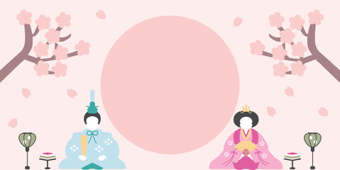 桜とひな祭りのフレームイラスト