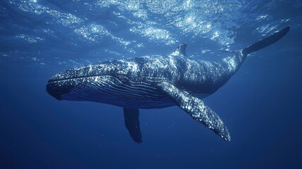 Naklejka premium Majestic Humpback Whale Underwater Encounter: A Breathtaking View of Ocean's Gentle Giant