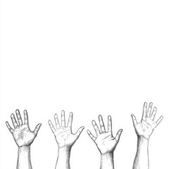 Fototapeta premium Outstretched Hands in Black and White Line Drawing