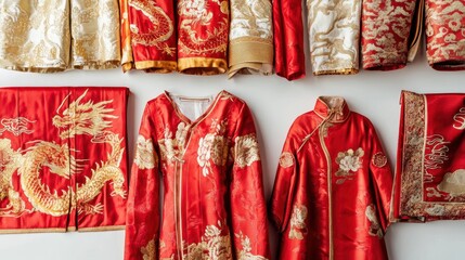 Naklejka premium Vibrant Festival Costumes with Dragon Motifs