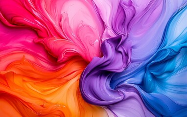 Fototapeta premium Vibrant Swirling Abstract Paint Colors Pink Purple Blue Orange Artistic Background Texture
