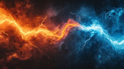 Electrifying fire and ice lightning design in abstract style