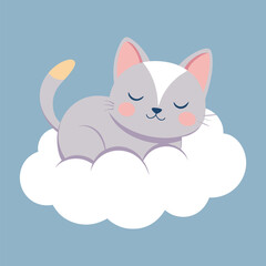 Fototapeta premium Cute cat sleeping on clouds vector cartoon illustration