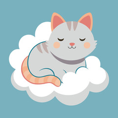 Cute cat sleeping on clouds vector cartoon illustration