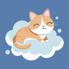 Fototapeta premium Cute cat sleeping on clouds vector cartoon illustration