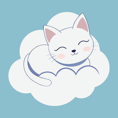 Cute cat sleeping on clouds vector cartoon illustration