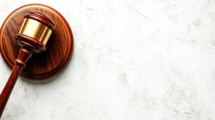 Wooden Judges Gavel on Sound Block Against White Background