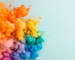 Obraz premium Vibrant Rainbow Ink Swirls Abstract Background Colorful Dye Cloud Design Creative Fluid Art