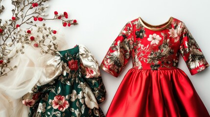 Festive Children's Outfits with Metallic Floral Patterns