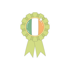 Ribbon rosette in the colors of the national flag of Ireland. Badge of the national holiday of Ireland, St. Patrick's Day.